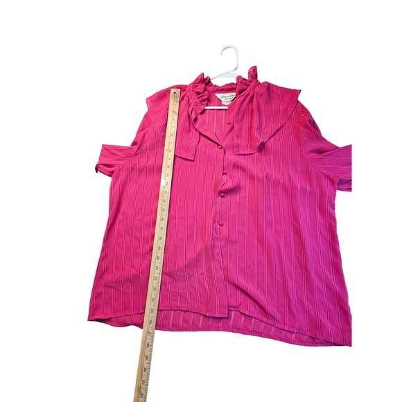 Vintage Ship n Shore Pink Striped Ruffle Neck Button Blouse Top - Picture 4 of 9